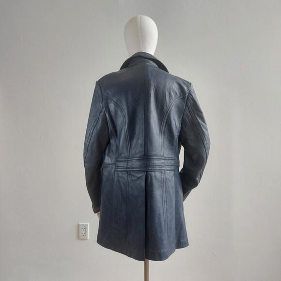 Vintage Canadian Navy Leather Coat - Picture 2 of 5